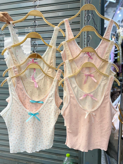 Summer Floral&Bow Print Crop Tank Tops